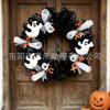 45cm Halloween Ghost Wreath Mesh Ribbon Decorative Door Hanging Halloween Party Indoor Outdoor Decoration