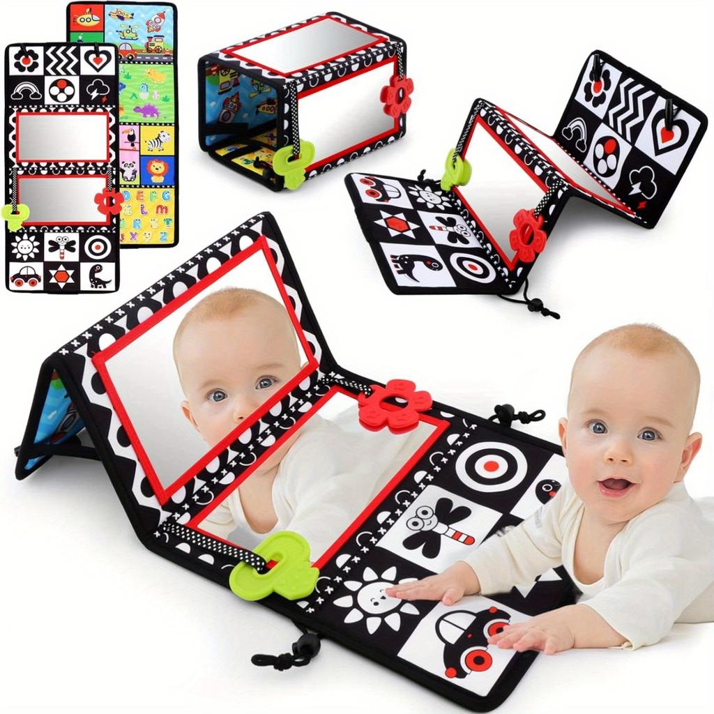 Foldable Baby Floor Mirror Soft Fabric Play Mat Double Sided Tummy Time Activity Mirror for Infant Development and Sensory Stimulation