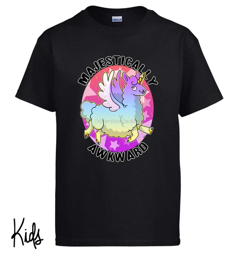 Unicorn Llama kids boys T-Shirt Majestically Awkward Rainbow Cute - Kids Ladies Mens Sizes 120