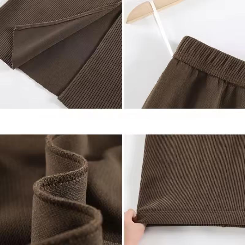 Autumn Winter Velvet Straight Skirts Women Corduroy High Waist Split Solid Simple Soft Office Lady Warm Casual