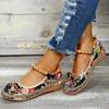 Women's Floral Print Flat Shoes, Tribal Style Ankle Strap Slip On Shoes, Casual Walking Shoes