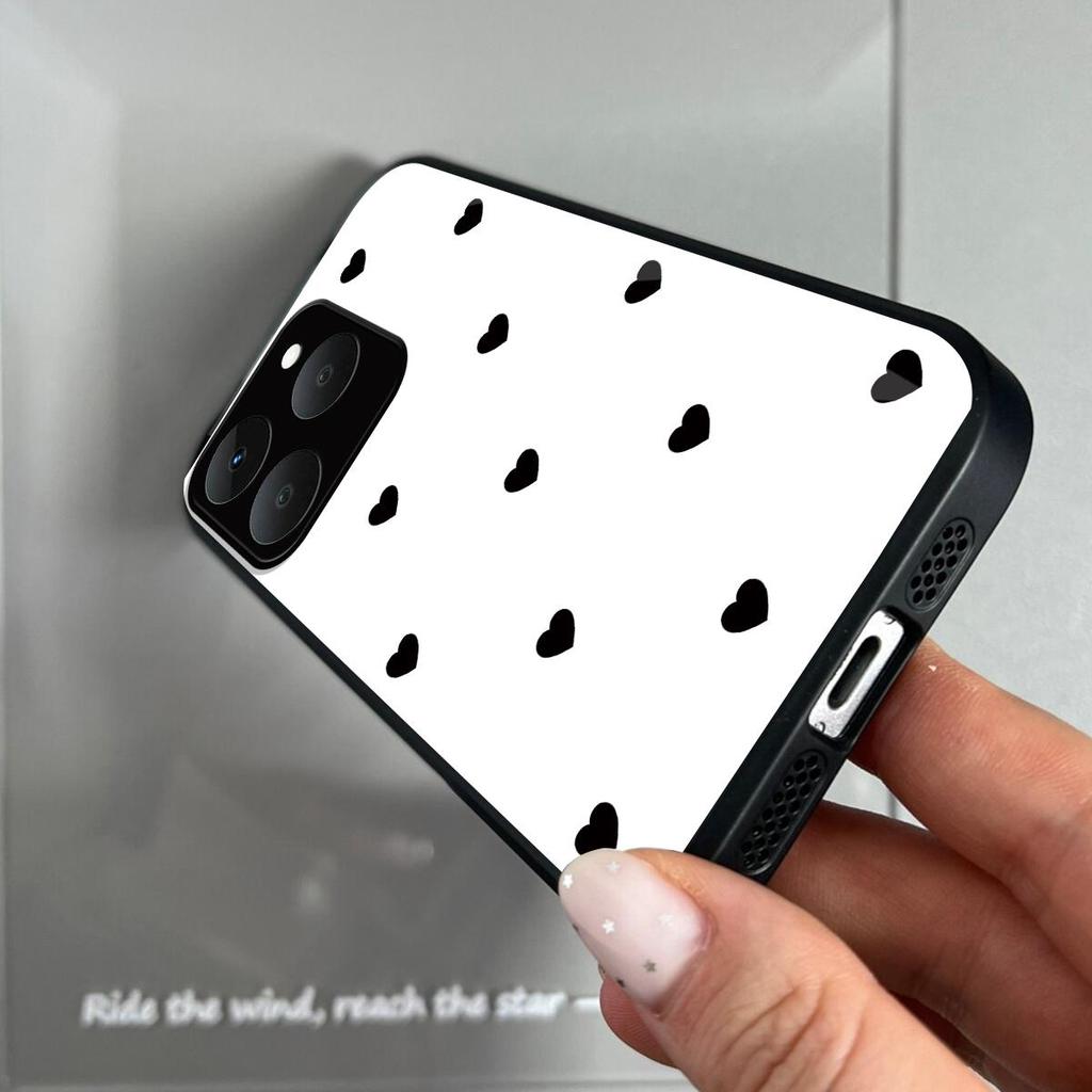 Black Heart Pattern Phone Case for Realme 15T Acrylic Back TPU Bumper Shockproof Protective Cover, Minimalist Korean Style