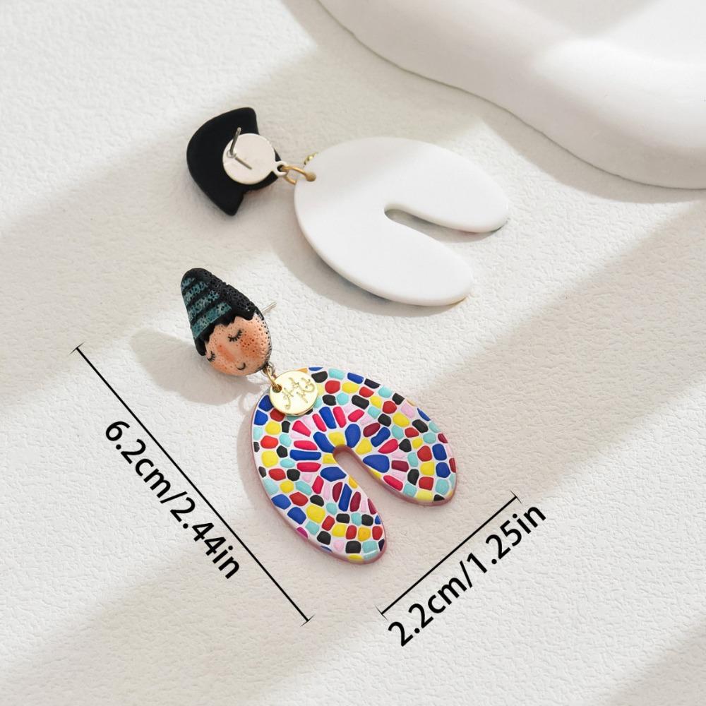 Acrylic Colourful Dangle Earrings Dots Ethnic Style Cartoon Indian Earrings Charm Asymmetrical Portraits Earrings Beach