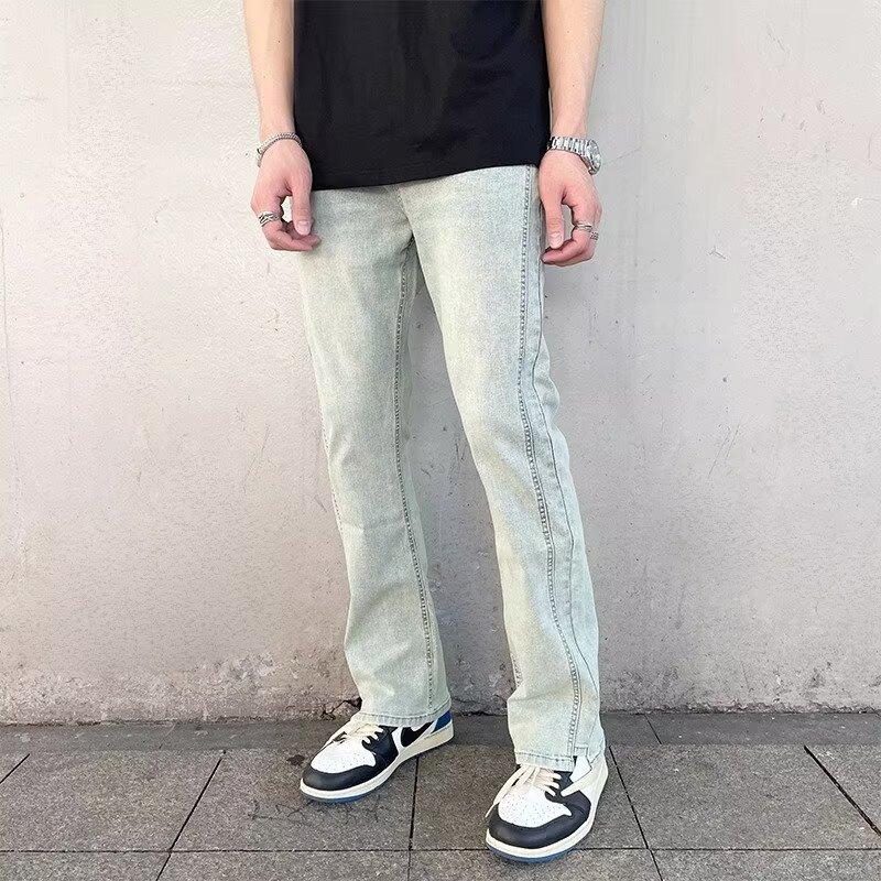 Джинсы JYL мужские с множеством карманов Винтажный Гонконгский стиль Стирка Свободные Джинсовые в пол S