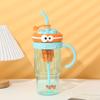 Water bottle summer dopamine large capacity plastic cup cute big eye boy high value straw cup with handle anti-drop ice cup