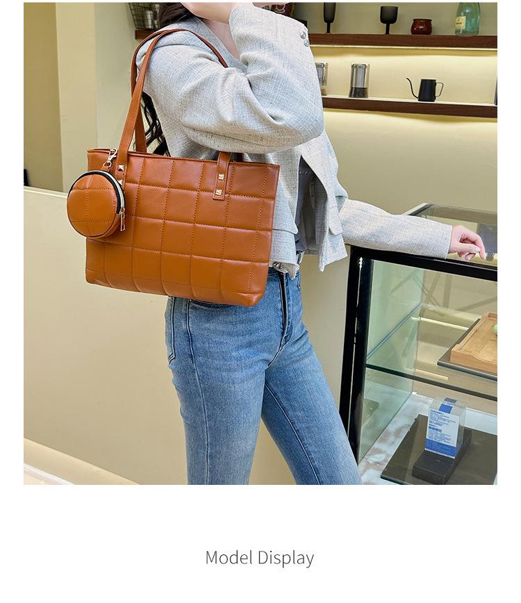 Women's 2025 Quilted Shoulder Bag Set - Trendy Korean Style, Large Capacity Handbag