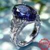 Sterling Silver Ring Inlaid with Synthetic Sapphire, Vintage-style, Niche Design for Women and Men