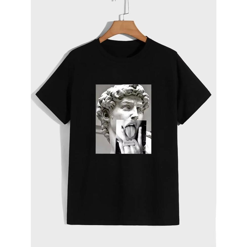 Nachahmung von Statuenkunstbildern Druck T-Shirt Herren Lässig Baumwolle Sommer T-Shirt Kleidung Streetwear Hip Hop Street Übergroße T-Shirts