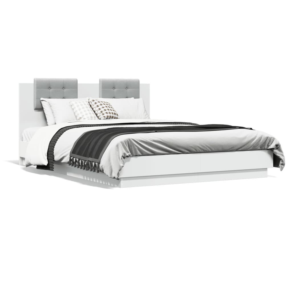 Vidaxl Rama Łóżka Z Wezgłowiem I Led, Biała, 150X200 Cm