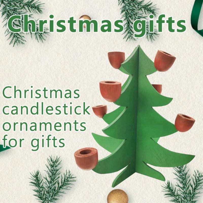 Warm Glowing Christmas Tree Shape Candle Holder Wood Crafts Tapered Candle Stand Candlestick for Seasonal Party Decors