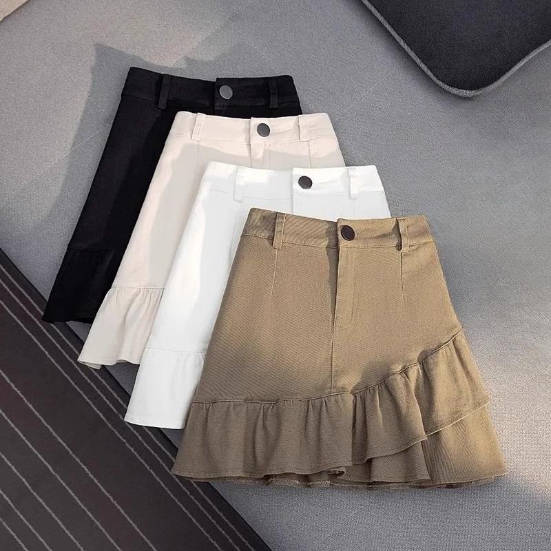 Women's High Waist A-Line Mini Skirt Solid Color Asymmetric Denim Pencil Skirt