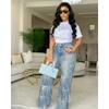 VIONA Women Sequins Tassel Wide Leg Blue Denim Pants Streetwear Party Vintage High Waist Jeans Trousers