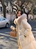 Women's Mid-Length Down Jacket, 2025 Winter, Horn Button Design, Fur Collar, Thickened, Loose Fit Coat.