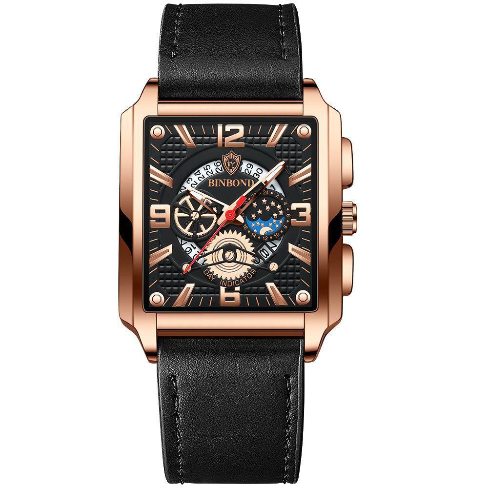Binbond Men's Retro Multifunctional Waterproof Luminous Square Calendar Watch