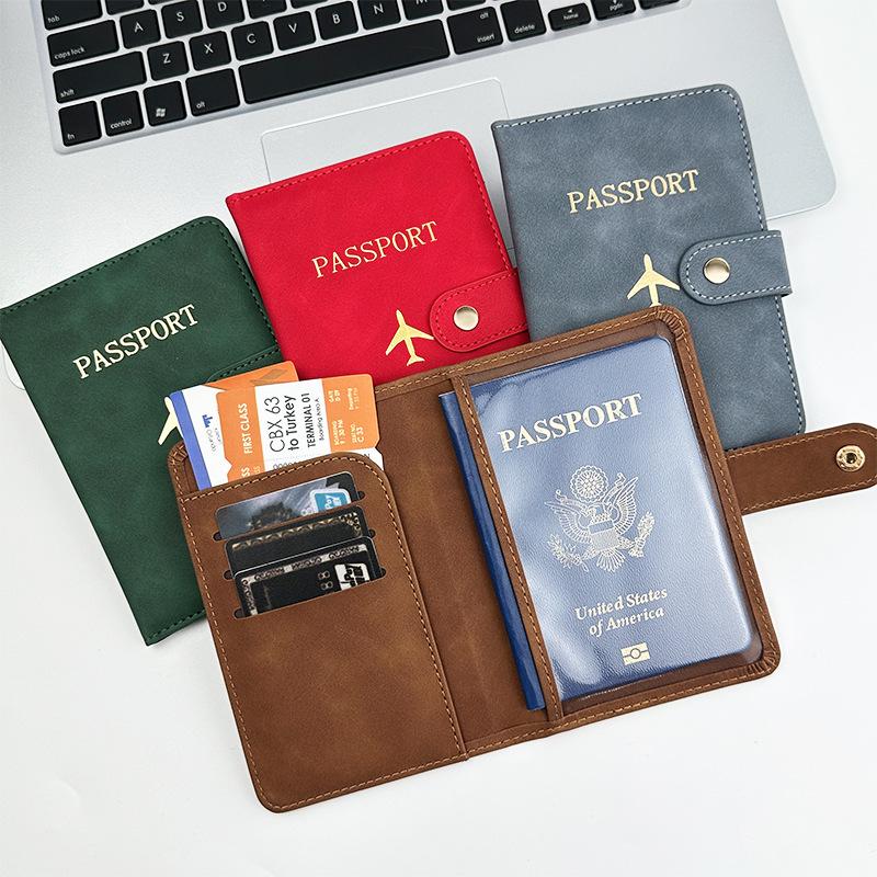 Leather Passport Holder with Airplane Buckle & Multi-Card Slots - PU Passport Protection Set