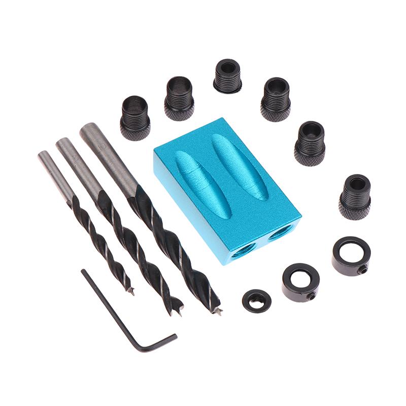 Woodworking Oblique Pocket Hole Locator Jig Kit 15 Degree Angle Drill Guide Set Hole Puncher Diy Carpentry Tools Drill Bits