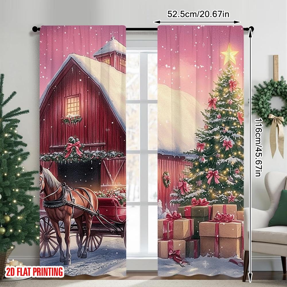 2pcs 2D Flat Printing Christmas Window Drapes Christmas Trees8 Versatile Fabric Without Electricity Festive Holiday Perfect for