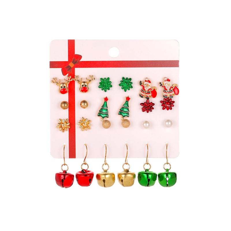 12 Pairs Christmas Earrings Santa Claus Pendants Gift Ornaments Ear Gift Christmas Earrings Set Bow Knot/Bell/Snowflake