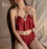 Babydoll Top and Bottom Cute Sexy Beautiful Sexy Bottom Set [Mqyzhx] Set, String, Satin, Lingerie, Underwear, Wear, Camisole, Shorts, 2-Piece (Wine