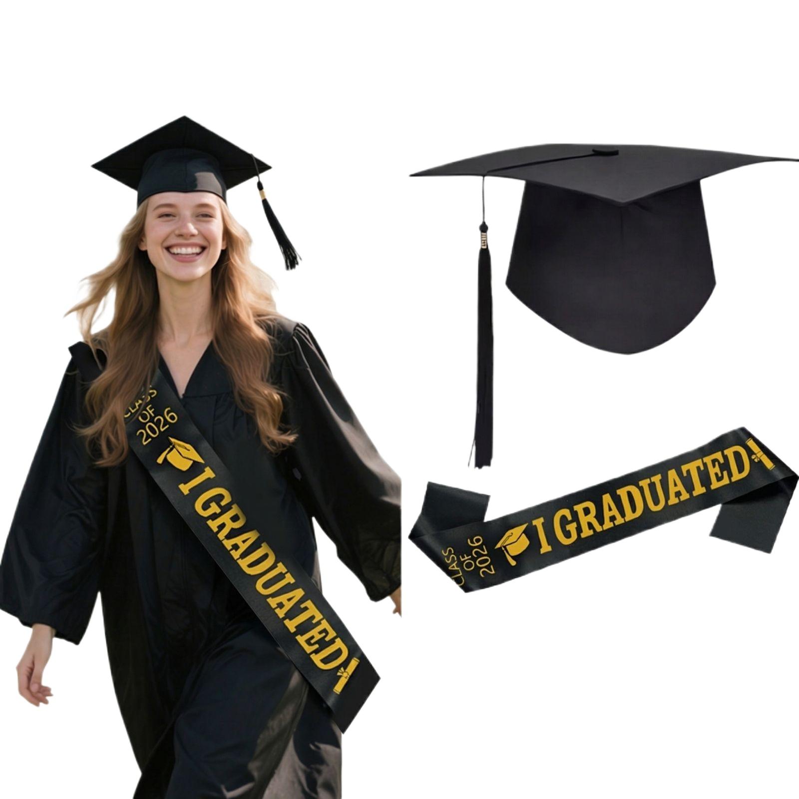 Unisex Adult Graduation Cap With Sash Graduation Stole Set Decorations Party Supplies- Commencement , High School Graduation, College Graduate One Size
