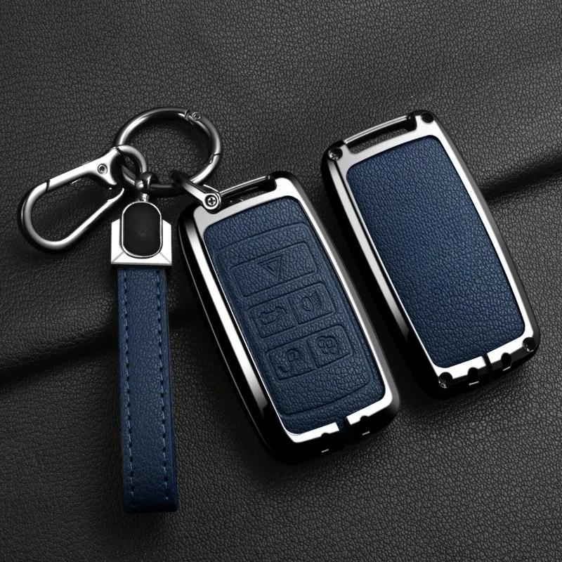 Zinc Alloy+Leather Car Key Case Cover Keychain Holder Shell For Land Rover Range Rover Sport Velar Evoque Freelander2 Discovery