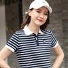 YYFS Damemote Uformelt sommer Vår Stripe Print Kortermet POLO-hals bluser og skjorter