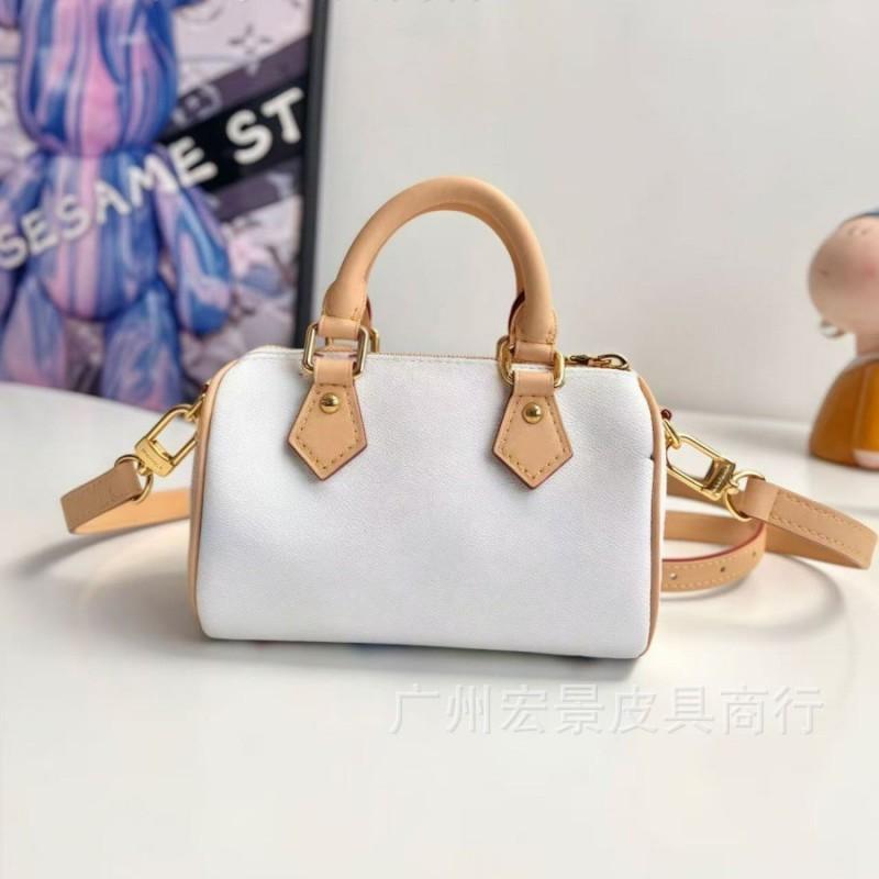 White Tricolor Pillow Bag Boston Single-shoulder Portable Bowknot Female Cowhide Handbag