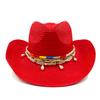 Red Cowboy Straw Hat Men's and Women's Cowboy Straw Hat Monochrome Curled Eaves Outdoor Beach Rider Hat Cowboy Hat