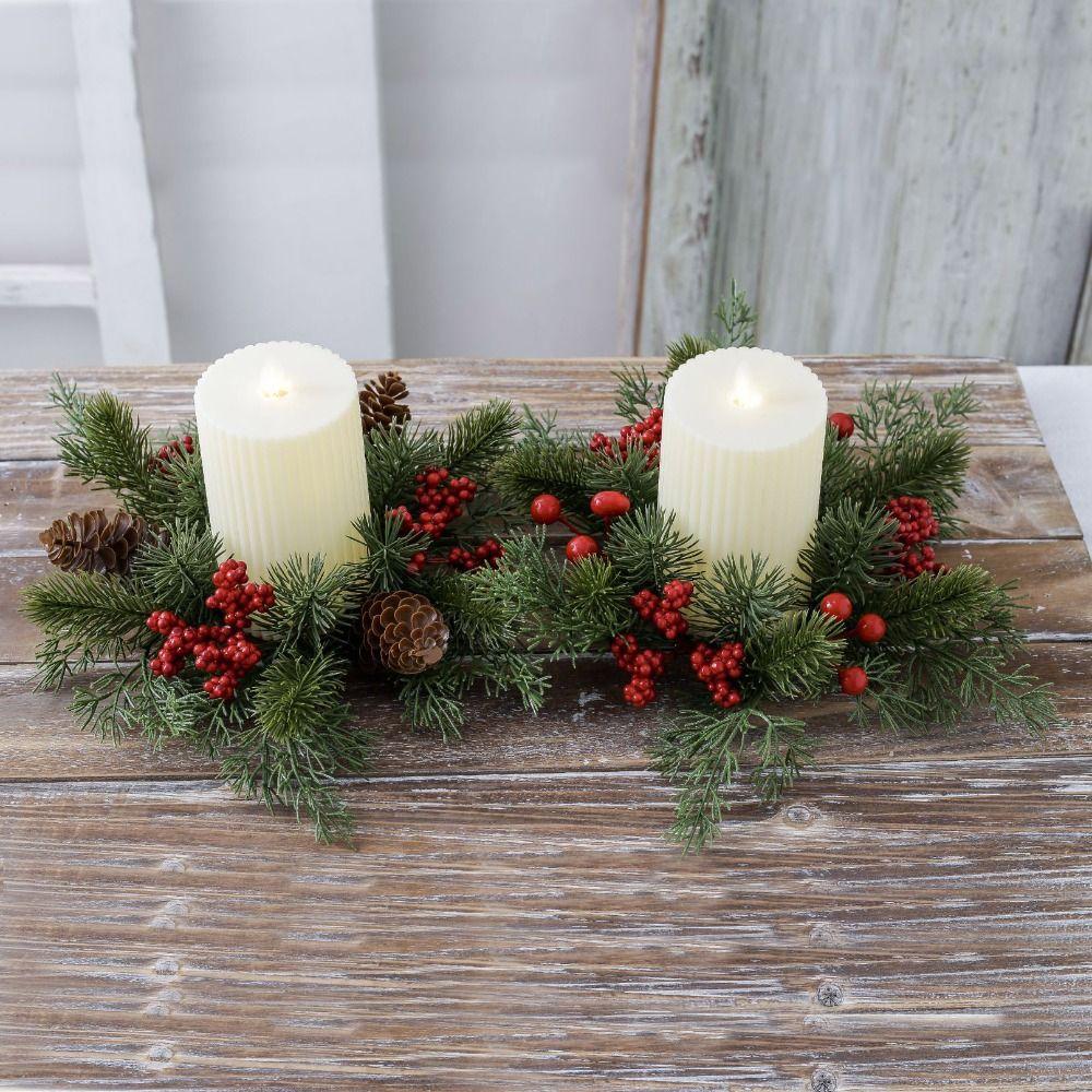 Anéis de vela românticos, castiçal de flores artificiais, guirlanda de velas, decoração de Natal