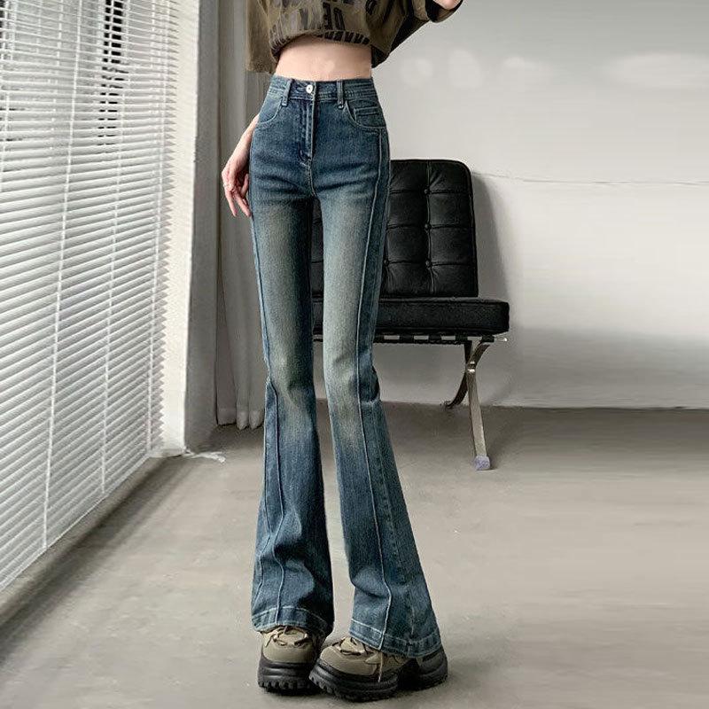 

Женские эластичные микро-клеш джинсы сине-серого цвета с высокой посадкой, облегающие джинсы с прямыми штанинами 2XL сине серый