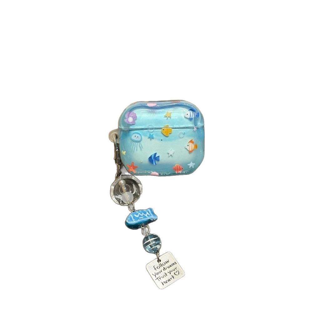 Transparent blue ocean fish AirpodsPro1 earphone case for Apple 1/1/1 generation wireless Bluetooth case