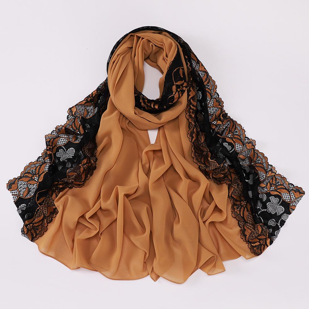 Muslim Embroidered Lace Hijab Heavy Chiffon Scarf Plain Shawl Soft Turban Head Wraps Headband Foulard Tudung Bawal