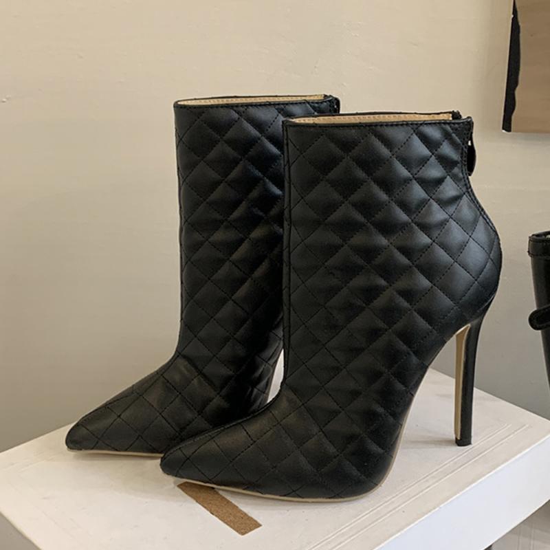 Fashion Liyke Autumn Winter Shoes Women Handmade Sewing Lattice Leather Ankle Boots Sexy Pointed Toe Party Prom High Heels Black White