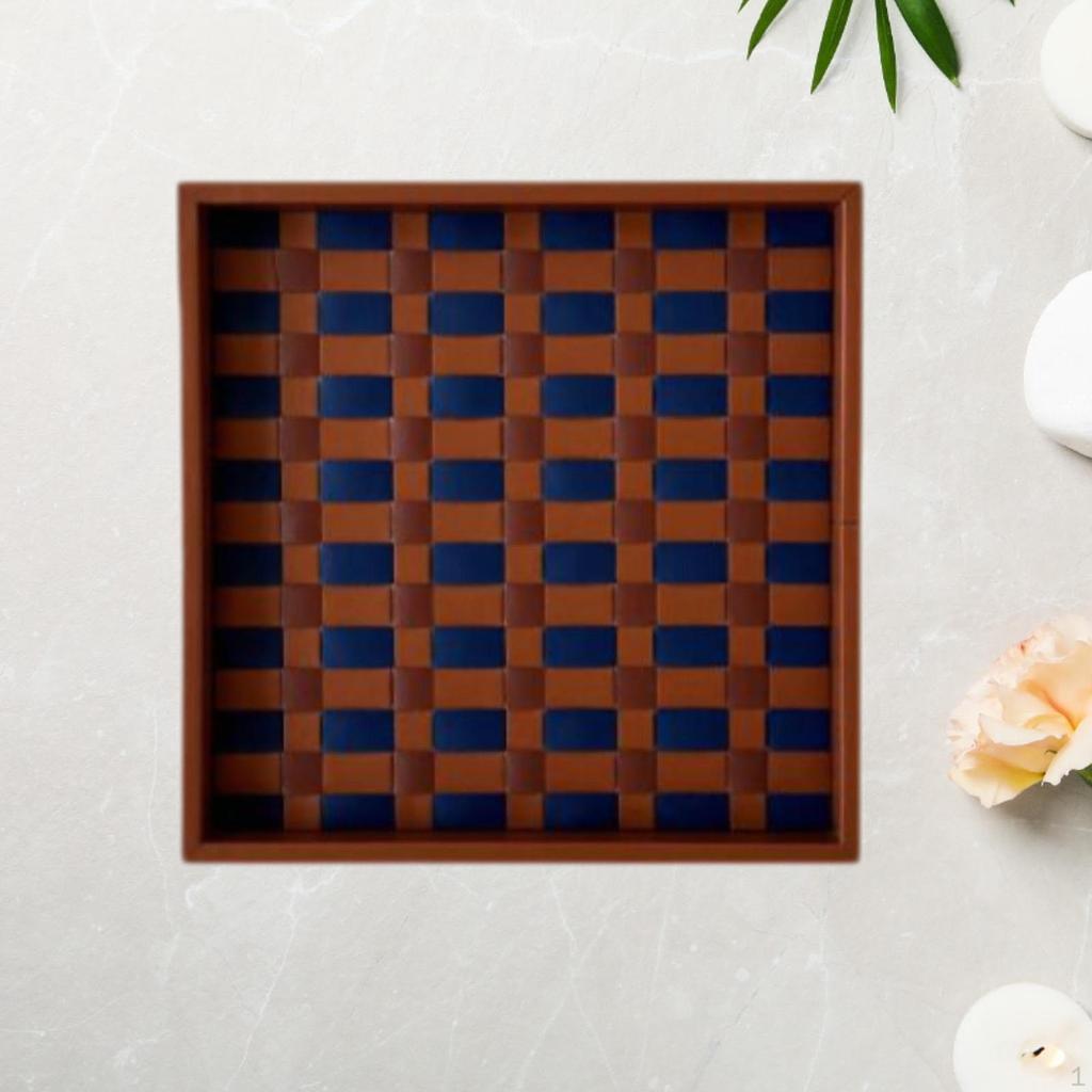 Checkerboard Leather Tray Centerpieces Jewelry Trinket Dish Farmhouse Modern Snack Bread Food