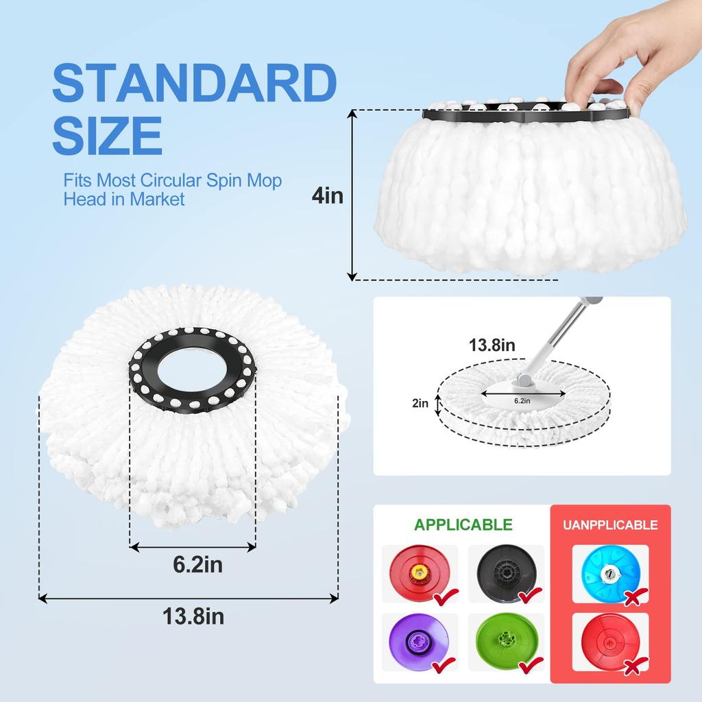 Spin Mop Replacement Head, Microfiber Mop Head Refills Round Shape,Hurricane Rotating Mop Replacement Head