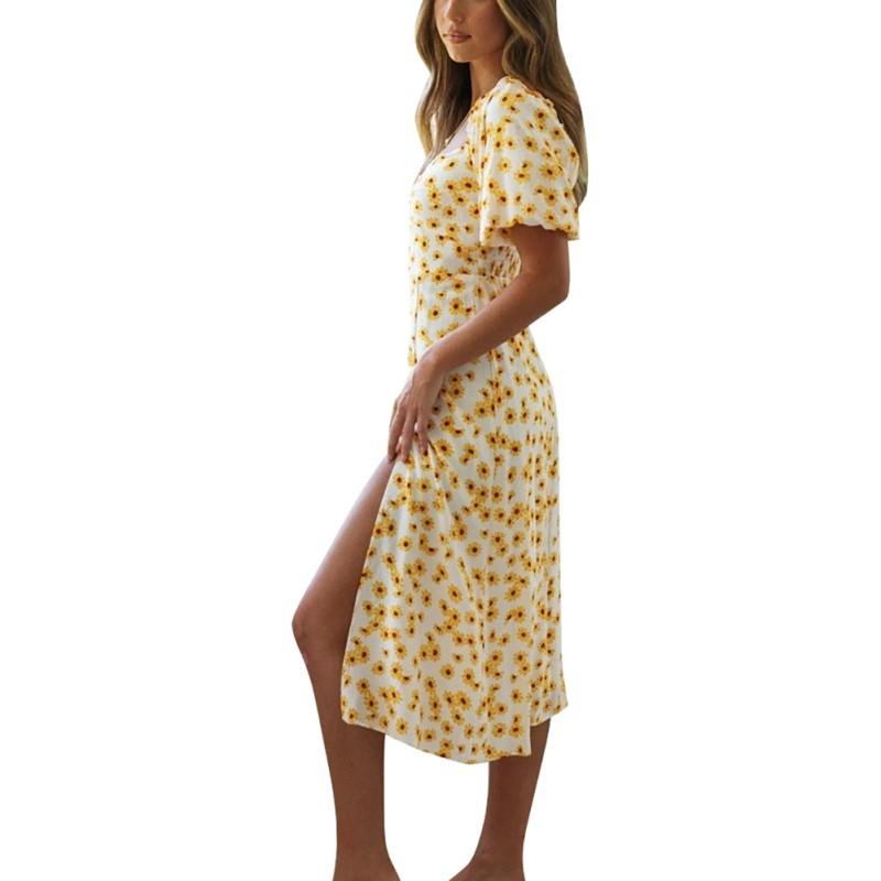 Women's Dress U Neck Ruffle Floral Wrap Maxi Dress Split Dress