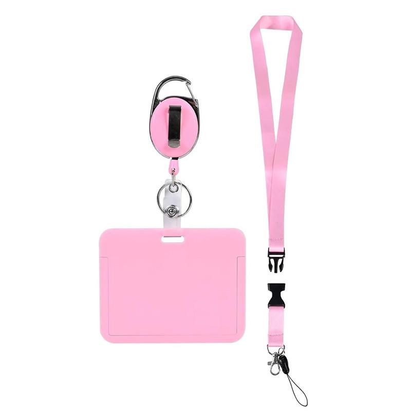 

Цветной шнурок на шею с выдвижной пряжкой, держатель для ID-карты, держатель для пропуска сотрудника, держатель для проездного билета, заводской пропуск Pink horizontal