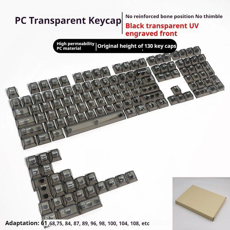 Xiaomi New 132 Keys Black Full Transparent PC Keycaps UV Printing Clear Crystal Key Caps Cherry Profile for MX Switches Gaming Keyboard
