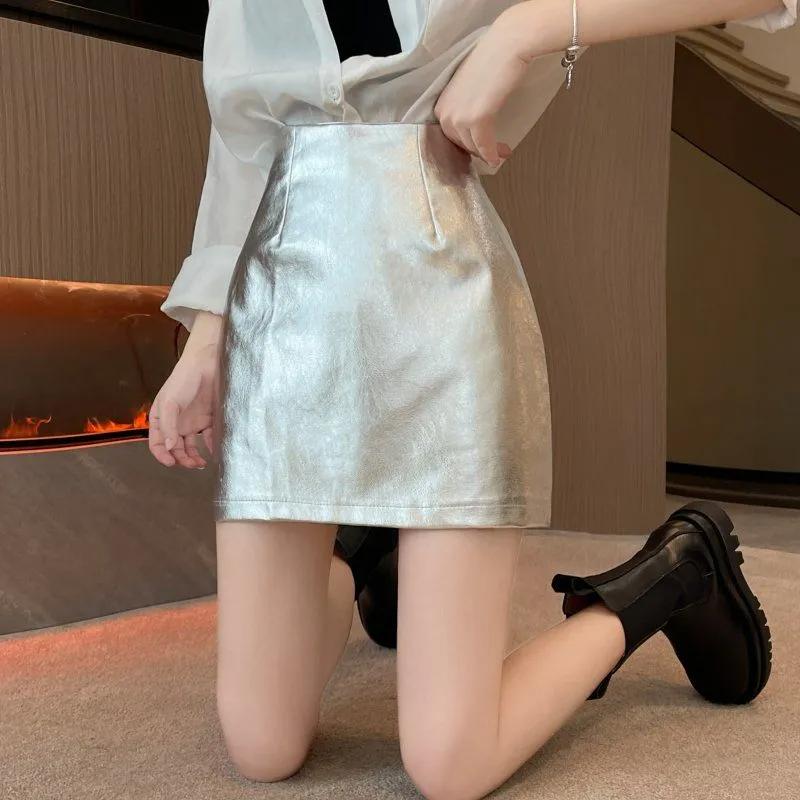 Women's High Waisted Faux Leather A Line Mini Skirt