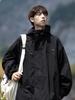 Men's Black Hooded Windproof Jacket: Spring/Autumn Japanese Trendy Loose Fit Mountaineering Workwear