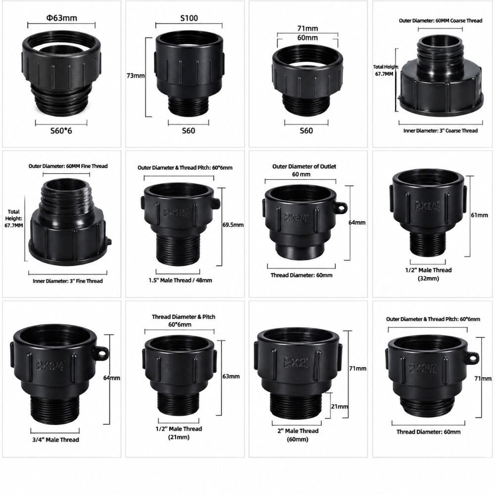 S60 Thread IBC Tank Adapter Black Barrel Connector New Tank Coupling  For IBC Water Tank