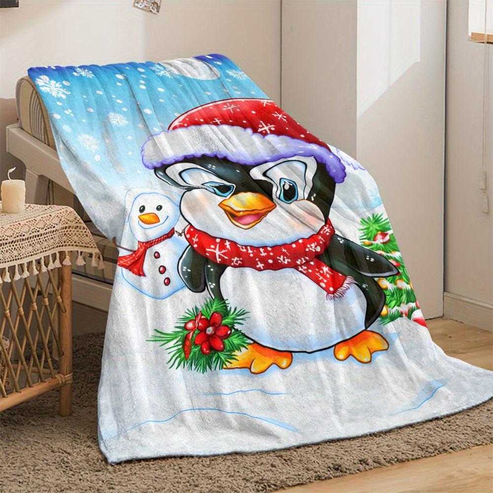 1pc Cute Penguin Christmas Hat Scarf Snowman Tree Flannel Blanket Holiday Gift for Kids Soft Cozy Winter Blanket