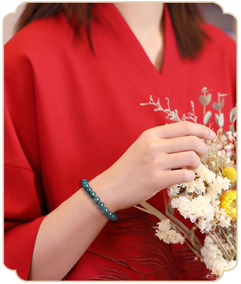 Blue Ice Jade Bracelet with A-Grade Natural Round Beads for Men and Women