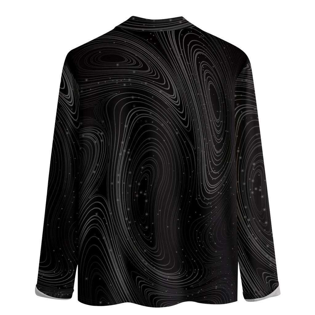 Men'S Lapel Long Sleeve Printed Casual Top Loose Sports Lapel Shirt