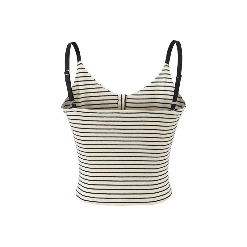 Korean Spicy Girl Striped Camisole: Spring/Summer Slimming Sleeveless Top with Chest Pads in Cotton