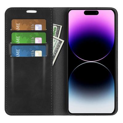 For iPhone 15 Pro Max PU Leather Wallet Flip Case Anti-scratch Skin-touch Stand Cover