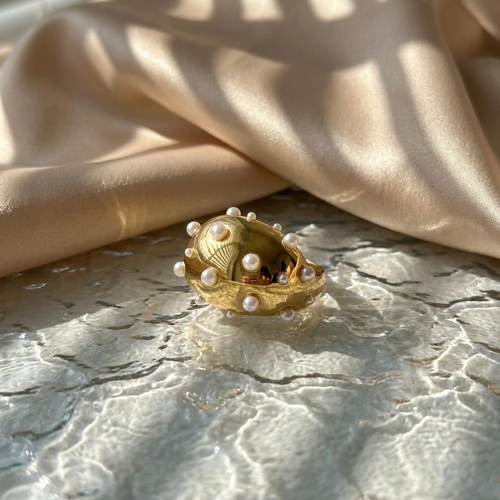 Unique Stainless Steel Pearls Flower Rings for Women Men Punk Hip Hop Geometry Irregular Finger Rings Tarnish Resistant Jewelry