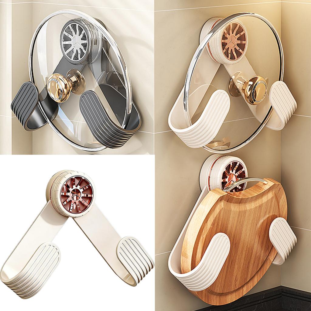 Wheel Shape Adjustable Pot Lid Holder Suction Cup Mount No Hole Installation for Efficient Kitchen Organization