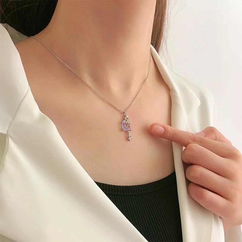Collares Con Colgante Trend Temperament Moon and Star Crystal Pendant Necklace For Women Charm Choker Jewelry Gifts Fashion