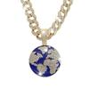 Collana in Lega con Ciondolo Hip Hop Terra Completamente Intarsiato di Strass Catena Cubana da Uomo Stile a Strati